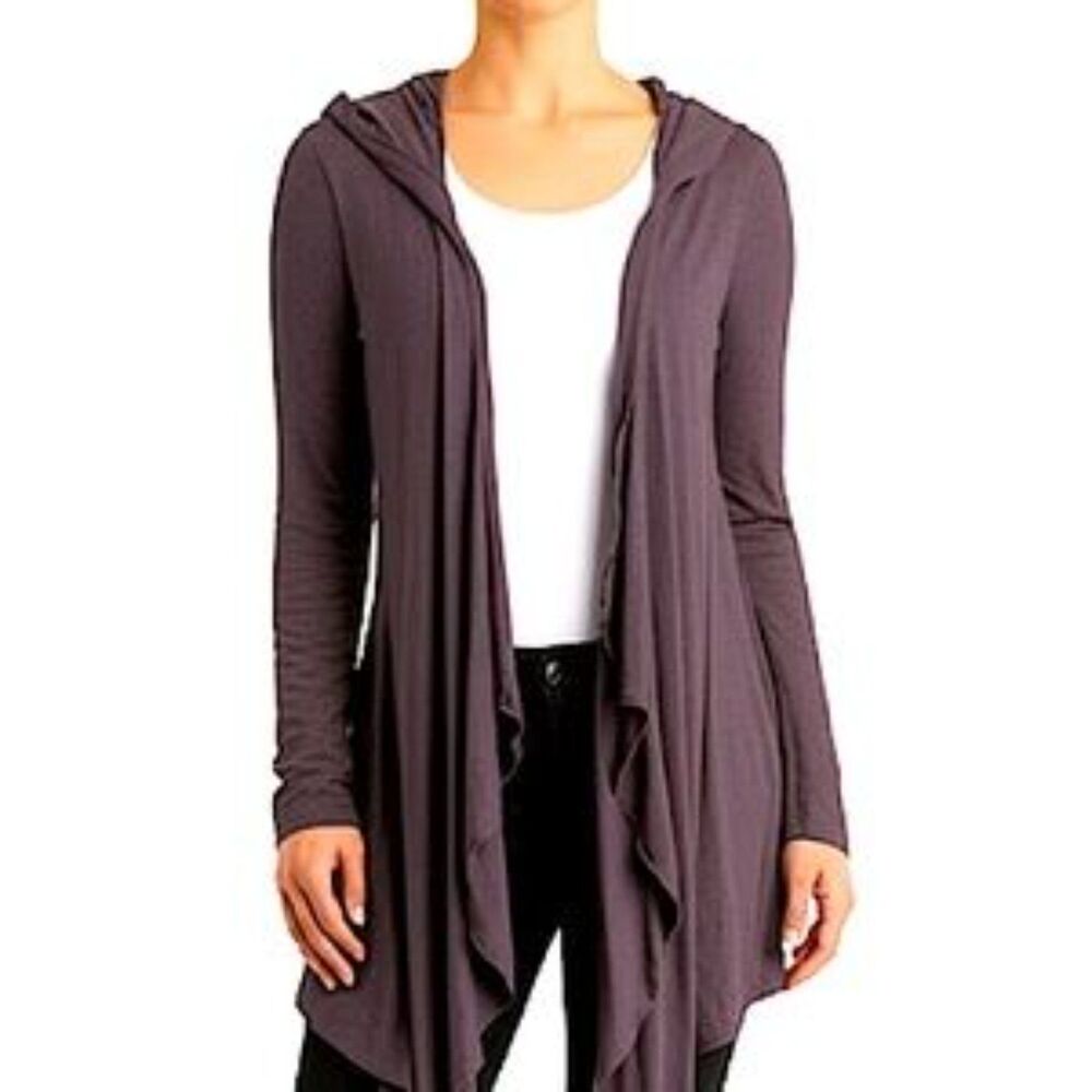 Gap Heathered Purple Hooded Draped Open Front Jersey Cardigan Small